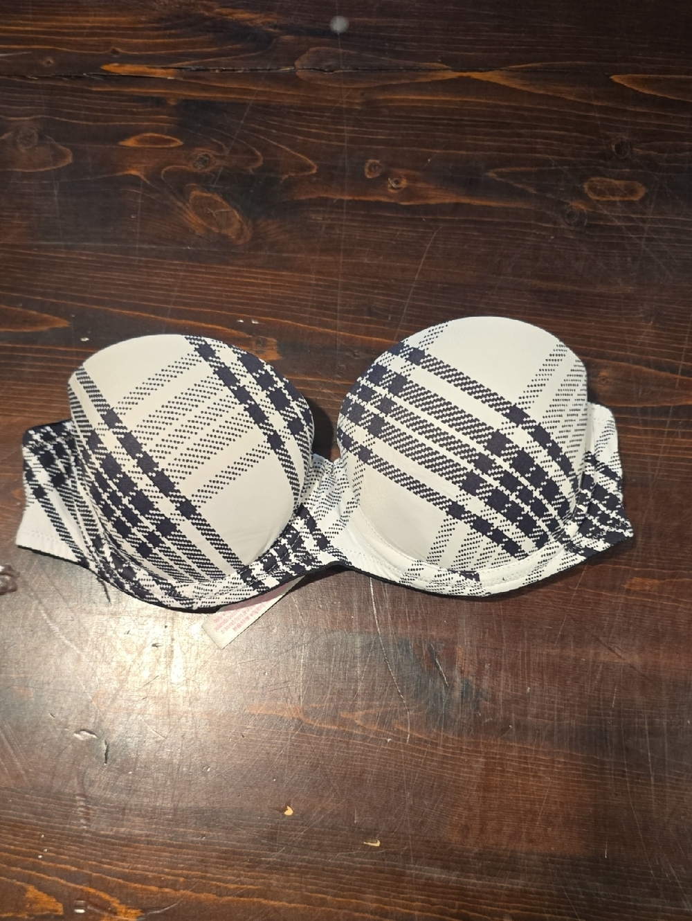 PINK Victoria's Secret Strapless Multi-Way Bra Black White Plaid 32A